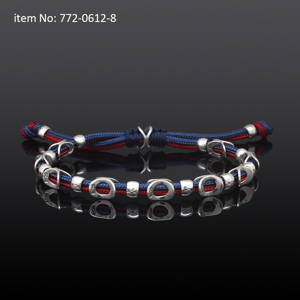 Sterling silver bracelet with Axion washers, links and red cord - Click here for more colors -